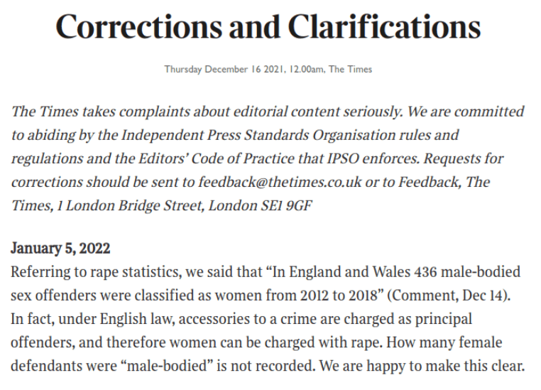 Times Correction and Clarification
