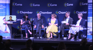 From right to left: Angela McFarlane, Senior Vice President, IQVIA (Chair), Lord James O’Shaughnessy, former Minister for Innovation, Dr Ruth Bromley, Chair, Manchester Health & Care Commissioning, Richard Kemp the Deputy Chair of the Community Wellbeing Board, Liverpool City Council, Kate Bratt-Farrar, CEO of Heart Research UK and the Rt Hon. Andy Burnham, Mayor of Greater Manchester.