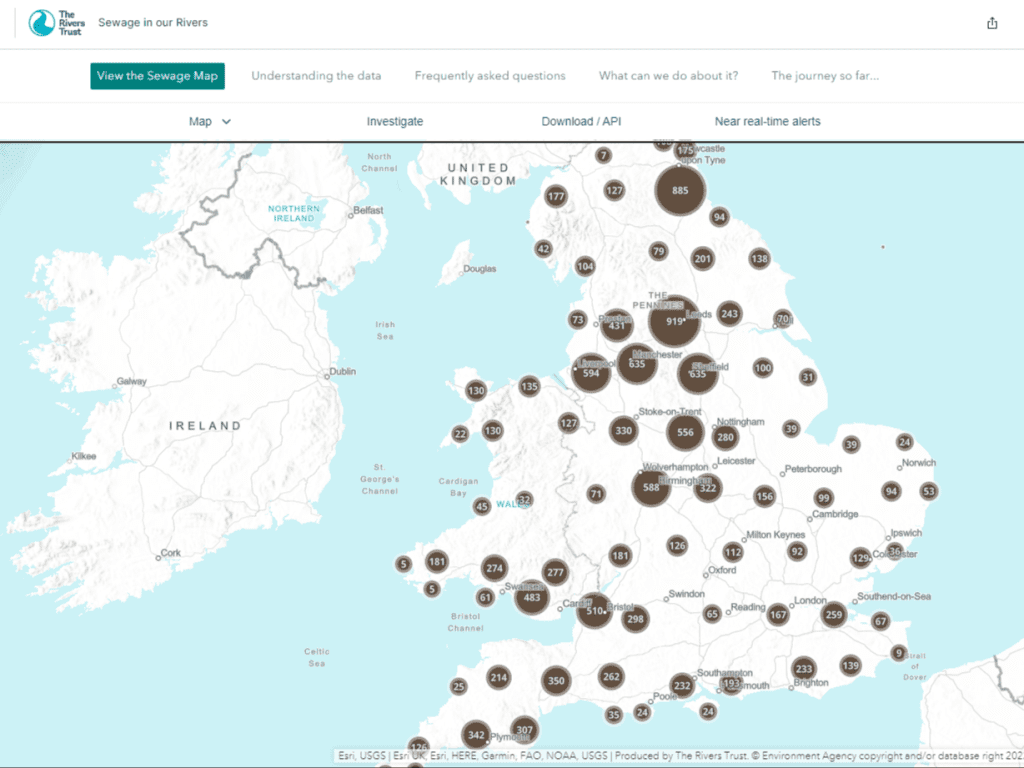 The Rivers Trust Sewage Map Screenshot