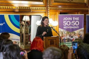 The Rt Hon Caroline Nokes MP making a powerful speech at the reception