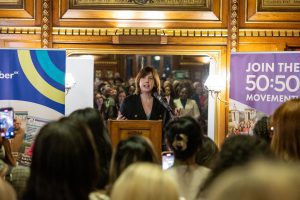 Leader of the Commons, Lucy Powell MP delivered a passionate speech at Chamber UK and 50:50 Parliament's International Women's Day Reception