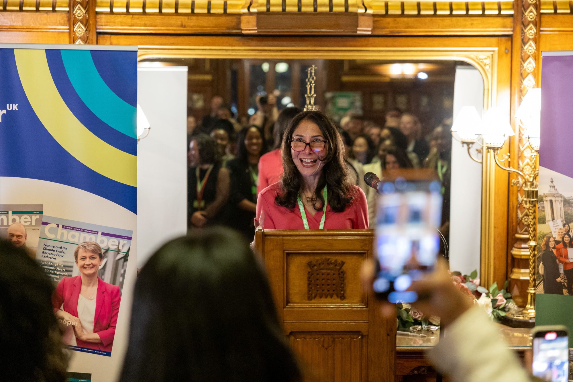 Mindy Simon delivering her International Women's Day speech.