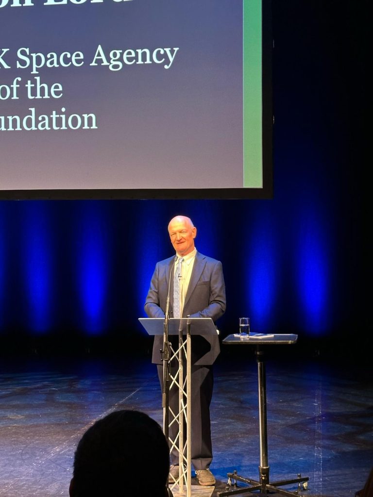 Rt Hon Lord Willetts, Chair of the UK Space Agency, speaking at the University of Nottingham event