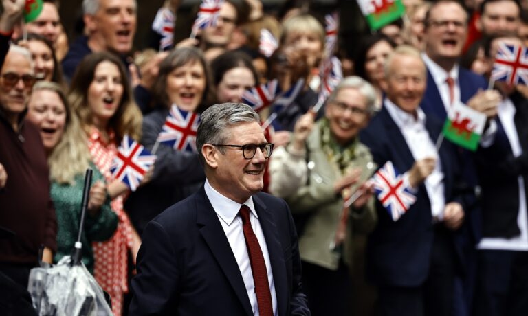 Keir Starmer in front of a crowd