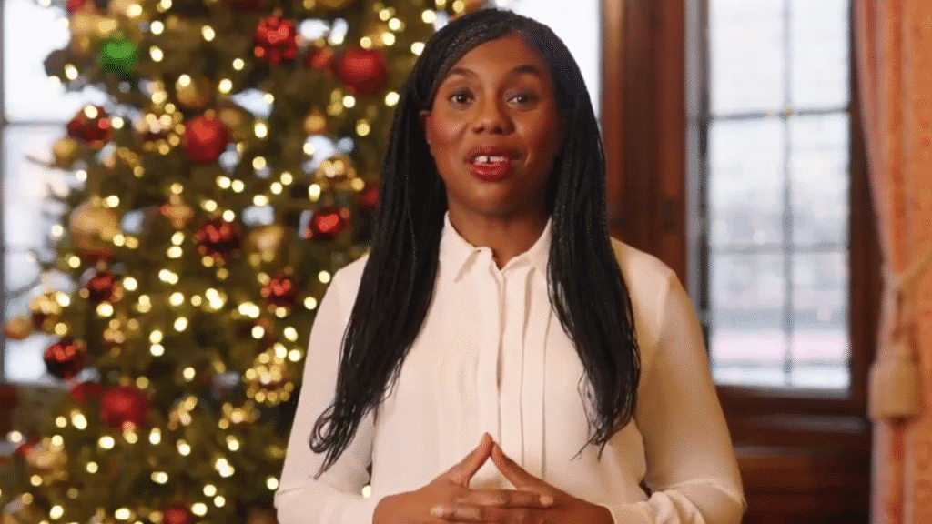 The Leader of the Opposition, Kemi Badenoch uses her Christmas message to thank those working tomorrow and spending time away from their loved ones. (Image: 'X' @KemiBadenoch/@PolitlcsUK)