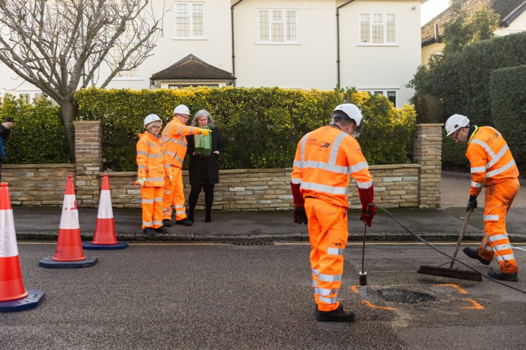 Secretary of State Heidi Alexander MP visits road maintenance site filling pothole in Epping Forest (Photo: Department for Transport)