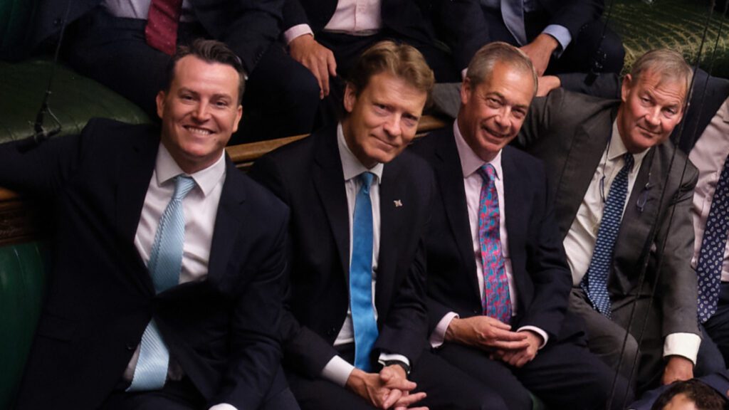 Reform MPs in Parliament, including Nigel Farage and Richard Tice.